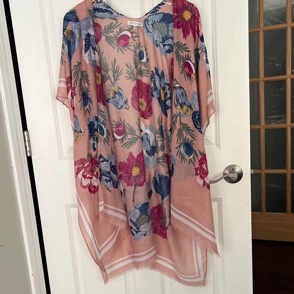 Soft Pink Floral Ruana Kimono coverup one size